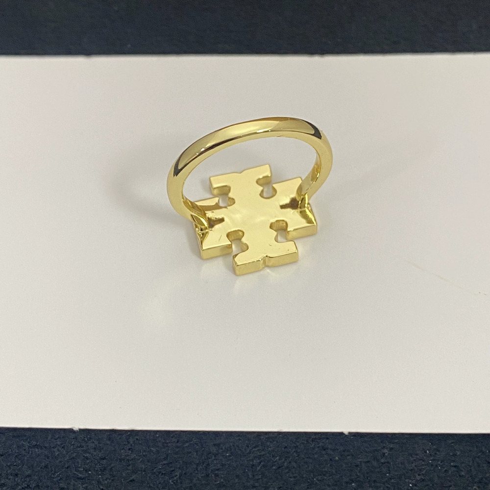 Tory Burch Shell Inlay Letter Ring Metal Band - Picture 2 of 6